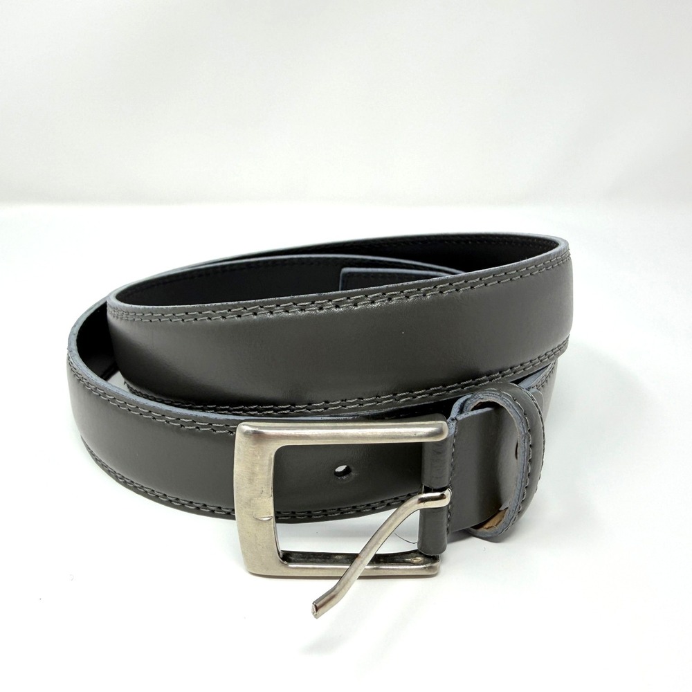 Vera Pelle Gray Leather Belt Men's‎ Size 37–41 Silver Buckle Made in Italy